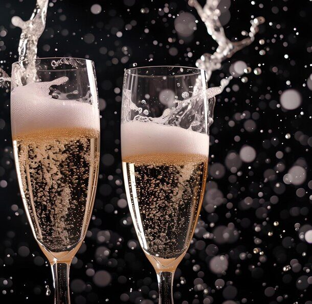 celebration-toast-with-two-champagne-glasses-clashing-elegant-sparkling-wine-bubbles-cheers-moment-captured-perfect-festive-occasions-ai_372197-9844